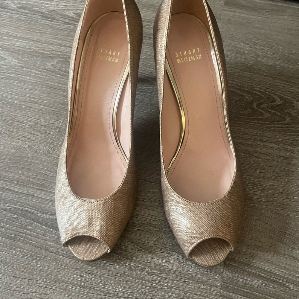 Stuart Weitzman Metallic Peep Toe Heels